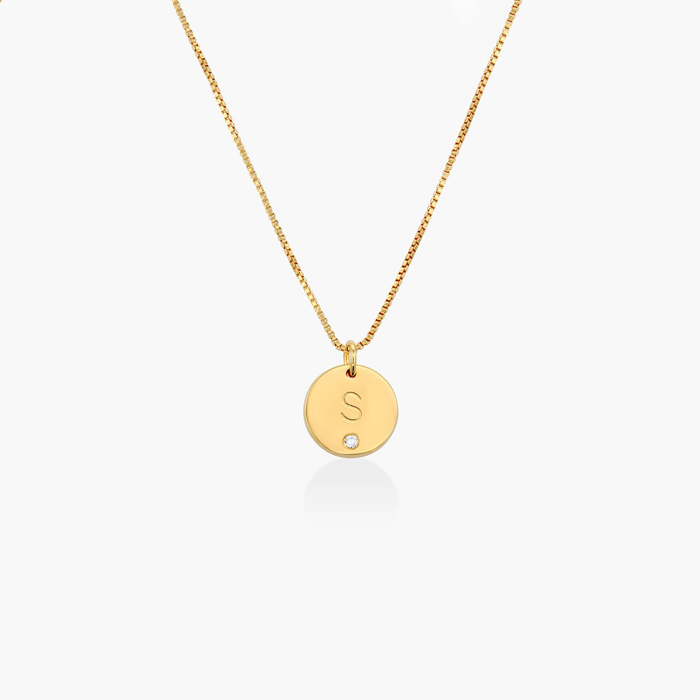 Willow Disc Initial Necklace with Diamond - Gold Plating