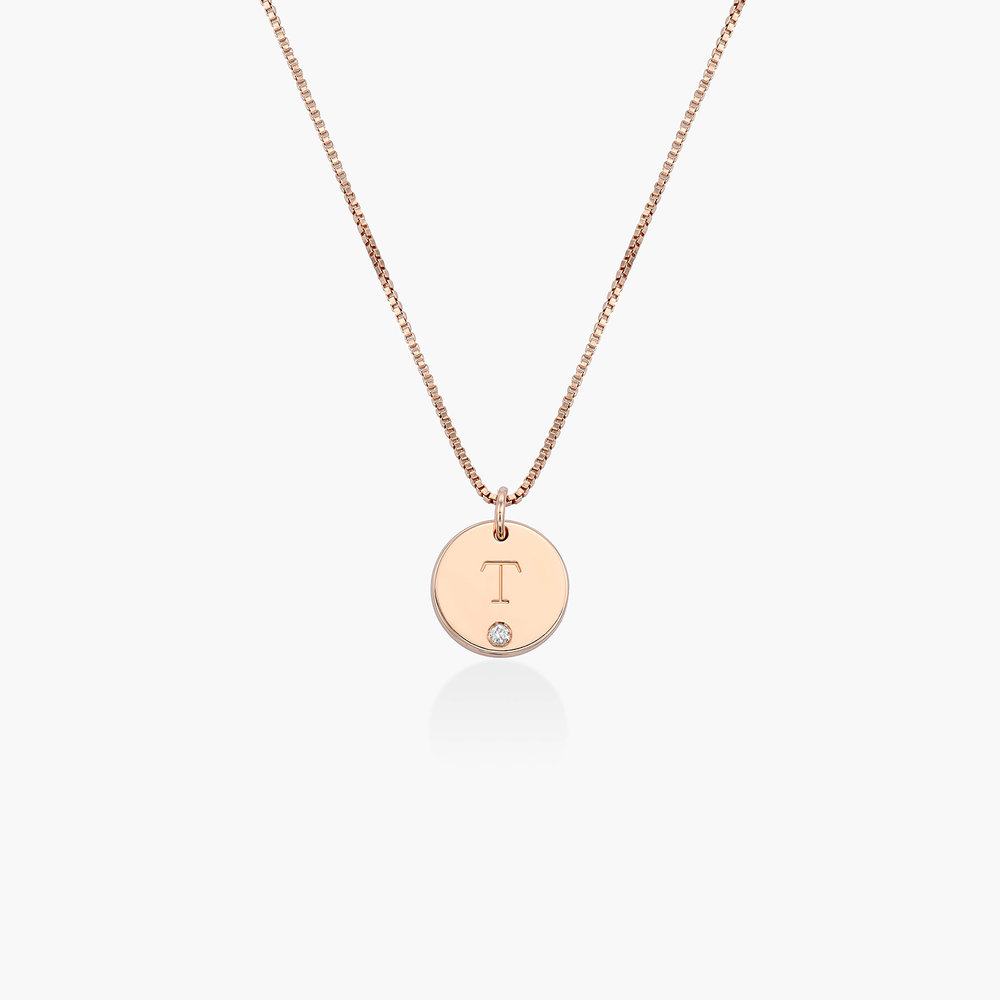 Willow Disc Initial Necklace with Diamond - Rose Gold Plating