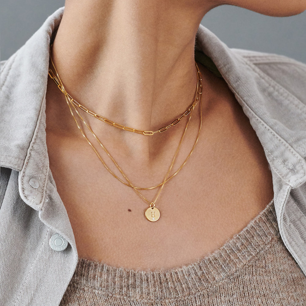 Willow Disc Initial Necklace with Diamond - Gold Vermeil - 2 product photo