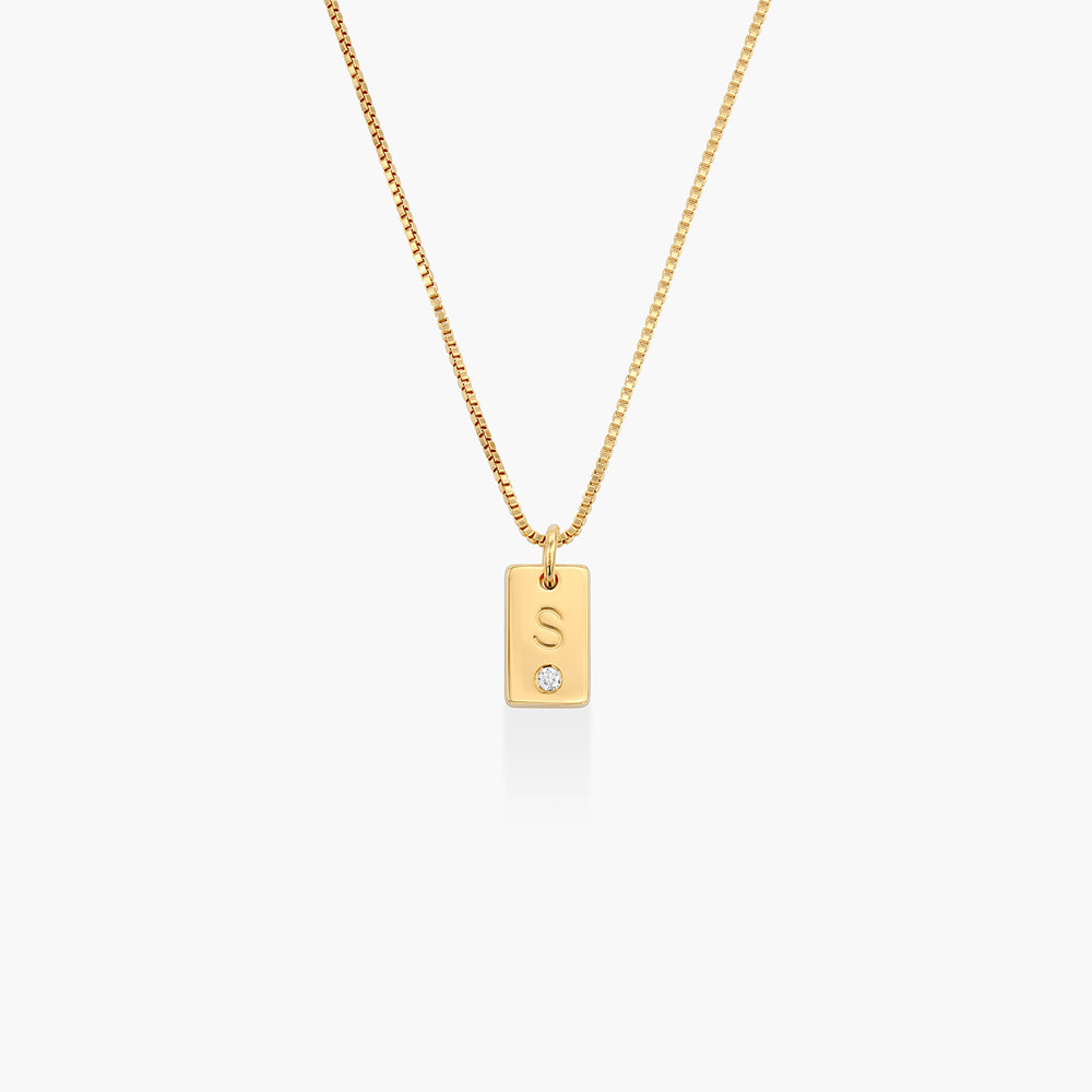 Willow Tag Initial Necklace With Diamond - Gold Plating