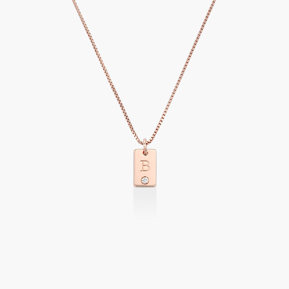 Willow Tag Initial Necklace With Diamond - Rose Gold Plating
