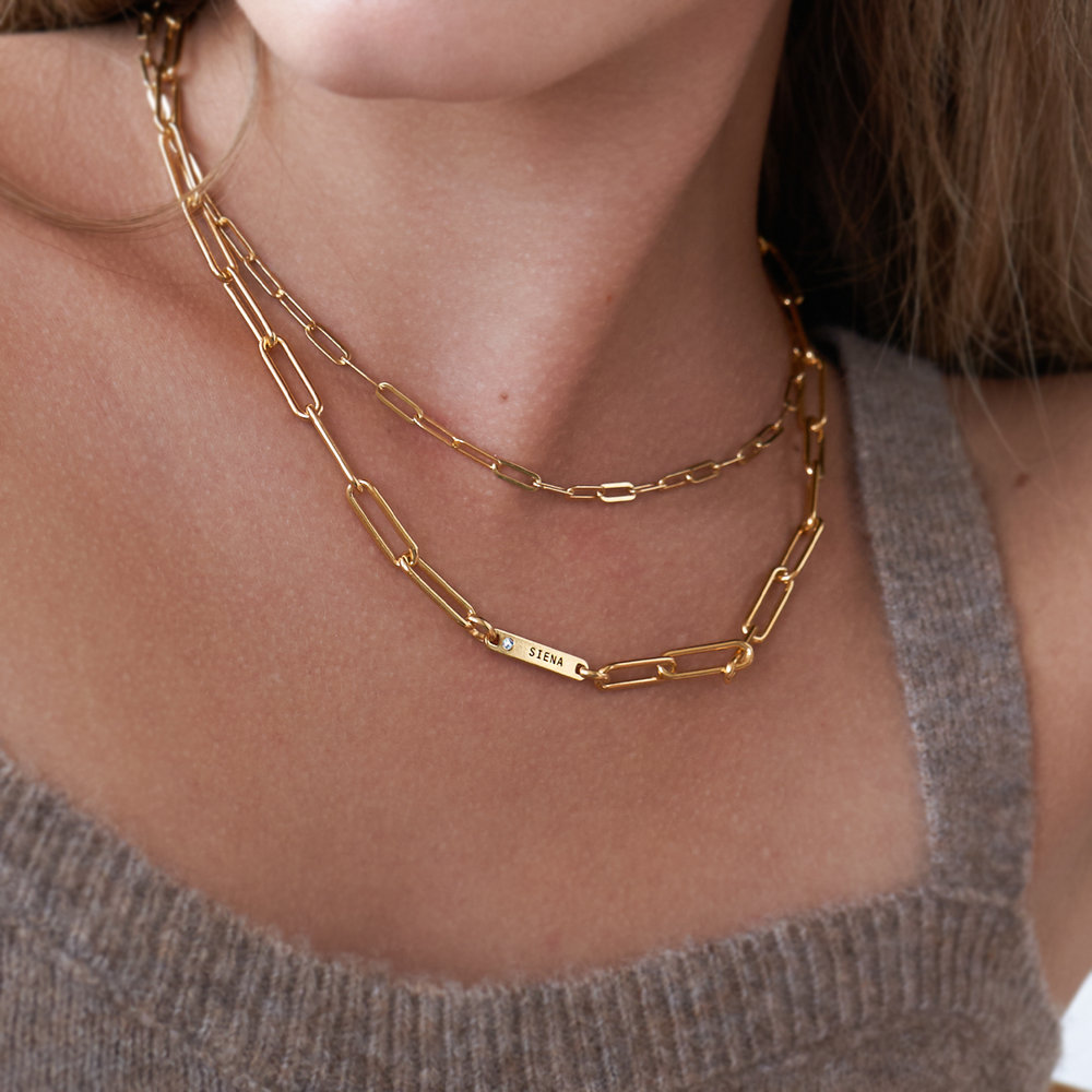 Ivy Name Paperclip Chain Necklace with Diamond - Gold Plated - 4