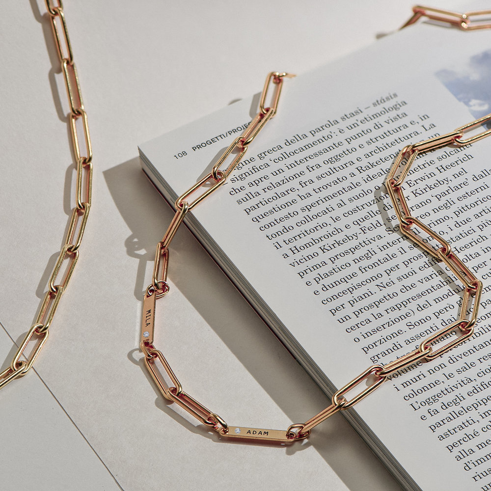 Ivy Name Paperclip Chain Necklace - Rose Gold Vermeil with Diamonds - 1 product photo