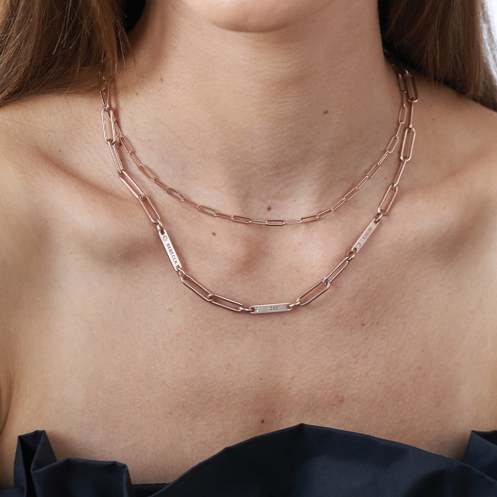 Ivy Name Paperclip Chain Necklace - Rose Gold Vermeil with Diamonds - 3 product photo