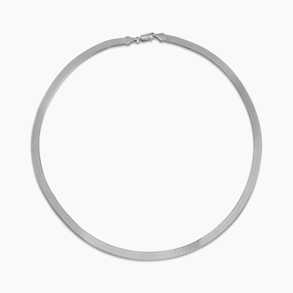 Herringbone Engraved Slim Chain Necklace - Sterling Silver - 1