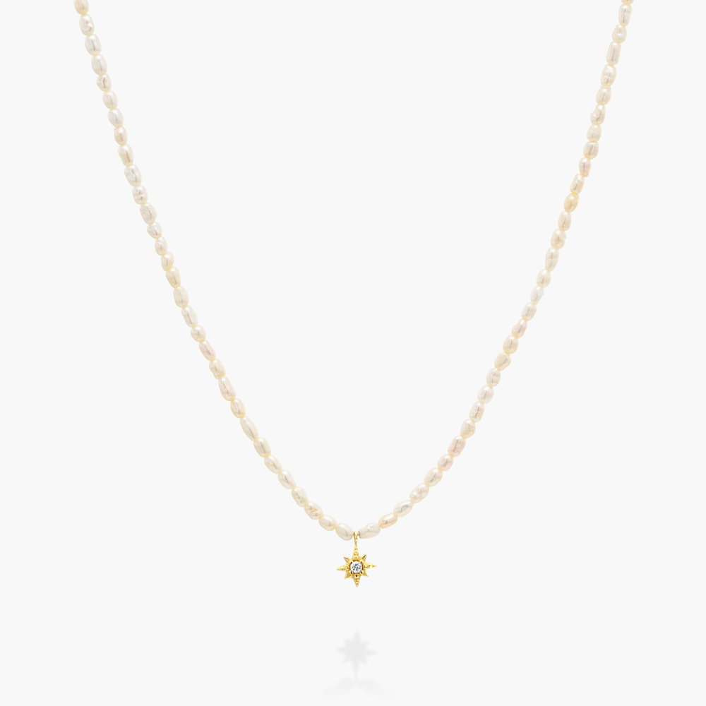 Verona White Pearl Necklace with Cubic Zirconia - Gold Plating