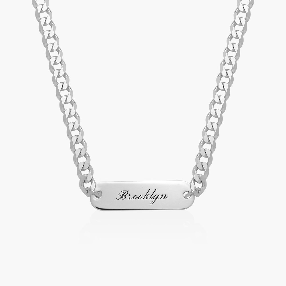 Jade Name Plate Necklace - Sterling Silver