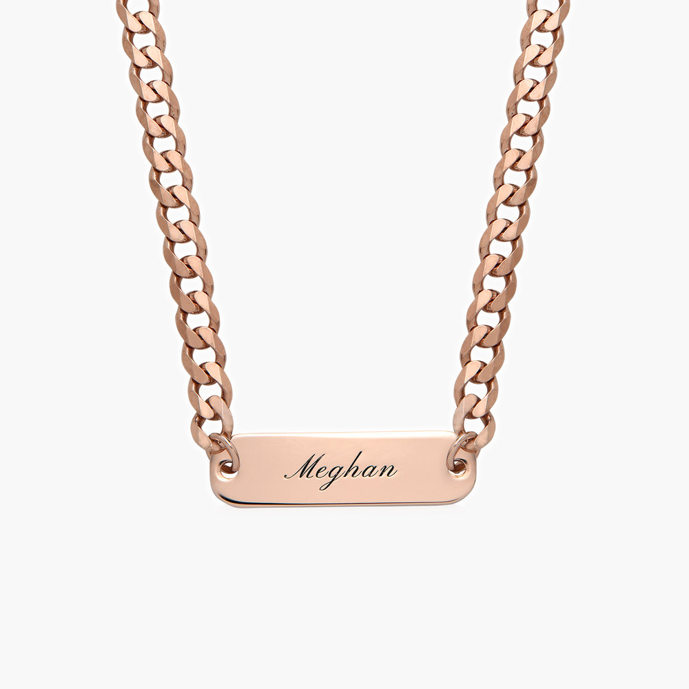 Jade Thick Chain Name Plate Necklace - Rose Gold Plated