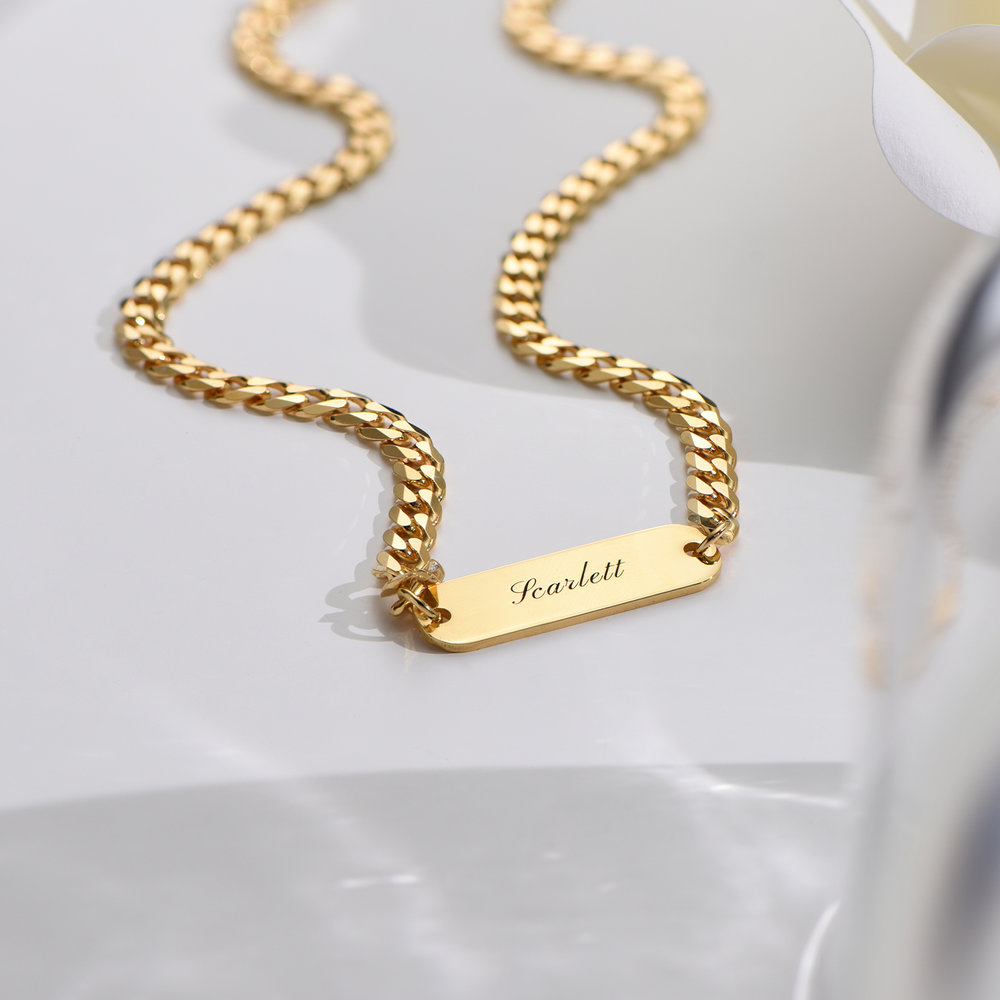 Jade Name Plate Necklace - Gold Vermeil - 1
