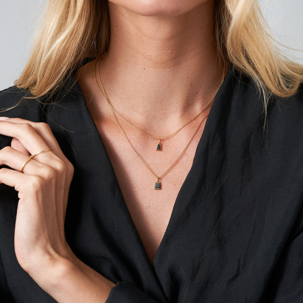 Emanuelle Initial Necklace with Black Diamond - Gold Plated - 3 product photo