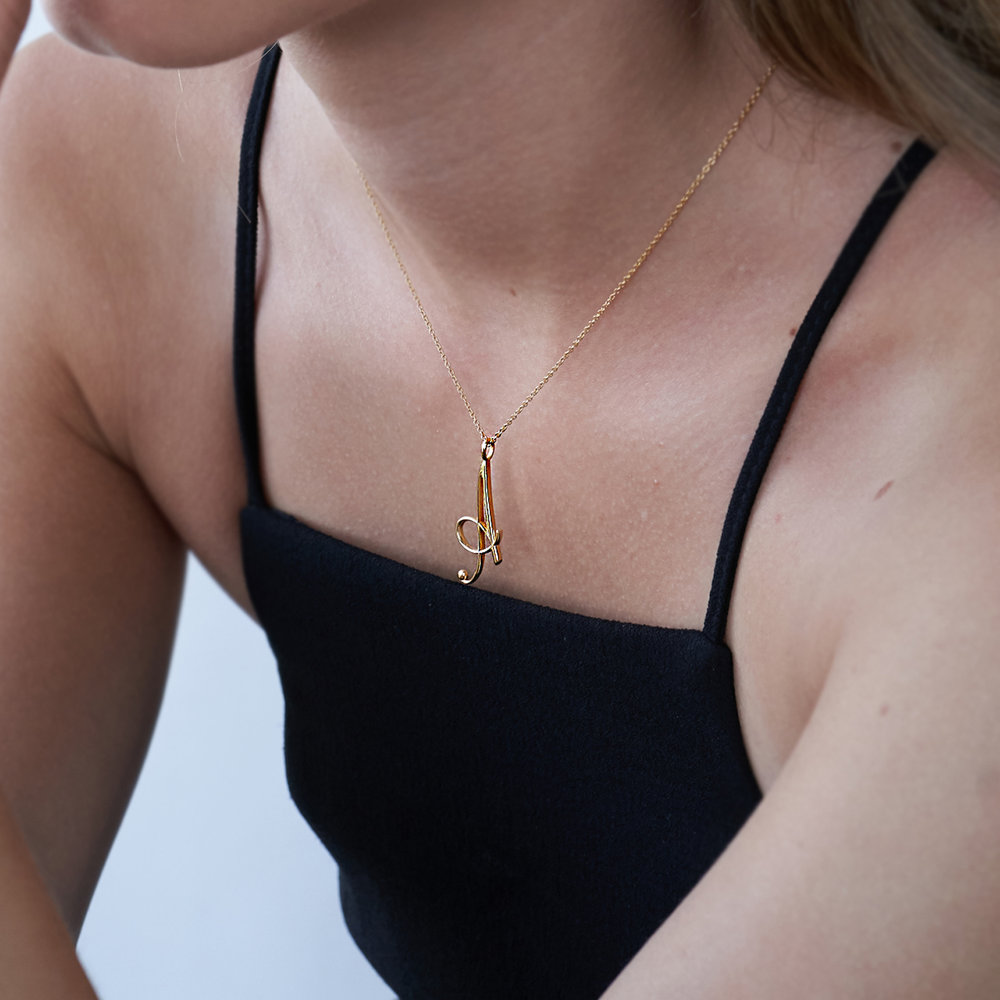 Nina Large Initial Music Note Necklace - Gold Vermeil - 3 product photo