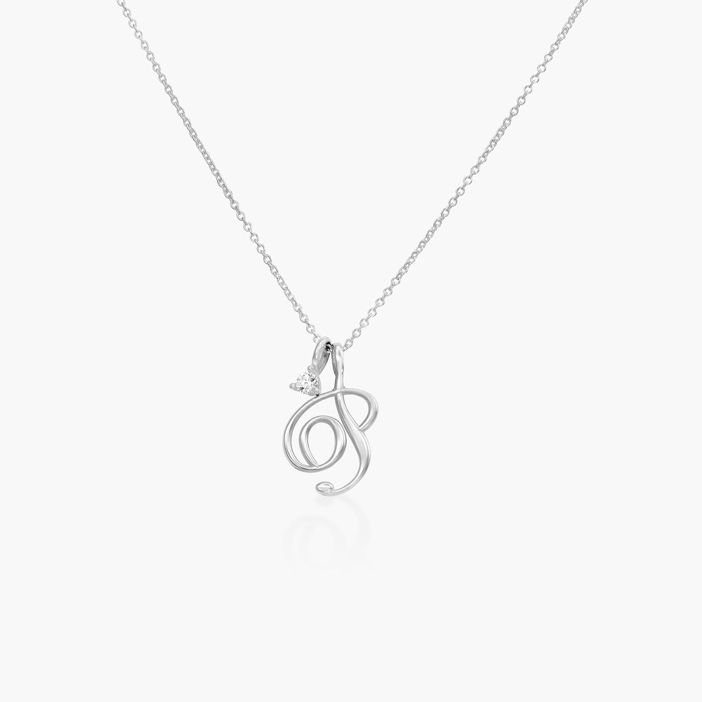 Nina Classic Initial Music Note Necklace with Diamond - Silver