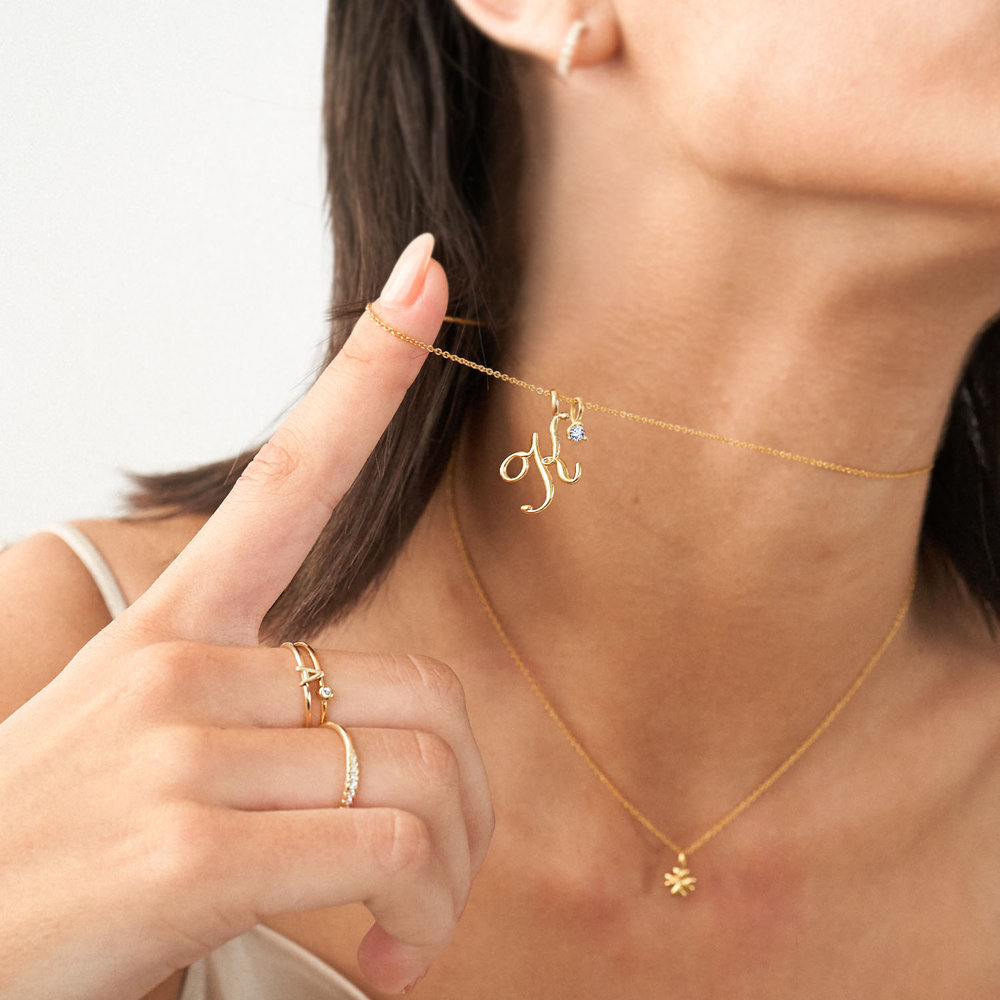 Nina Classic Initial Music Note Necklace with Diamond - Gold Vermeil - 2 product photo