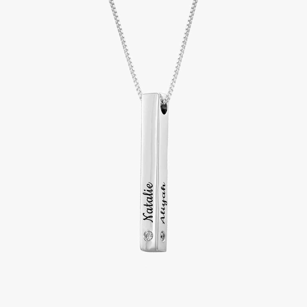 Pillar Bar Engraved Necklace With Diamonds - Sterling Silver product photo