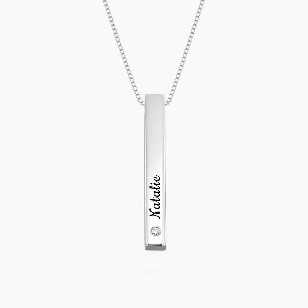 Pillar Bar Engraved Necklace With Diamonds - Sterling Silver - 1 product photo