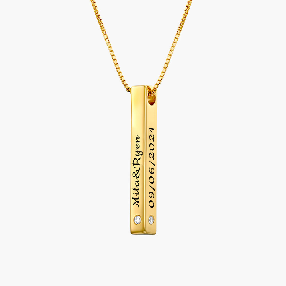 Pillar Bar Engraved Necklace With Diamonds - Gold Plated