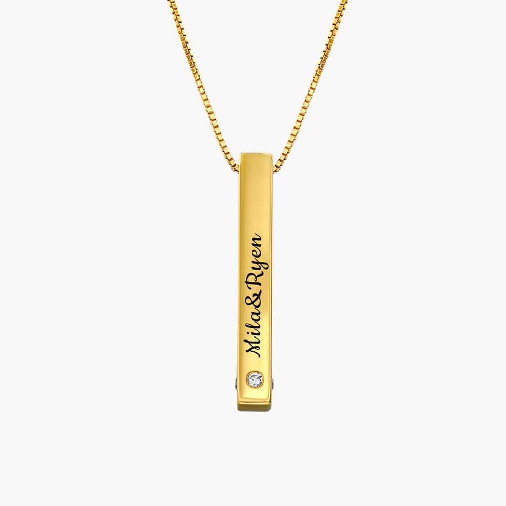 Pillar Bar Engraved Necklace With Diamonds - Gold Plated - 1