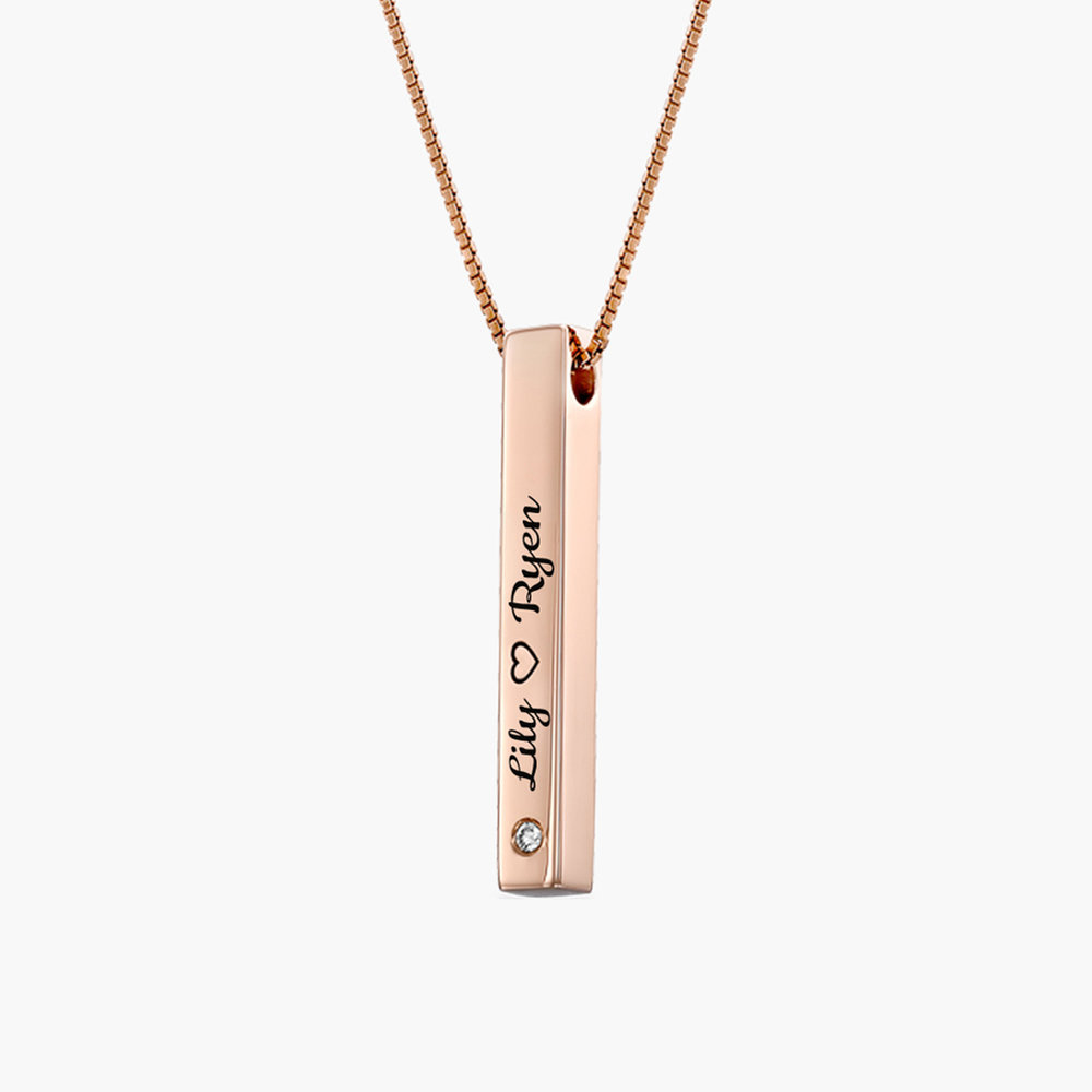 Pillar Bar Engraved Necklace With Diamonds - Rose Gold Plated product photo
