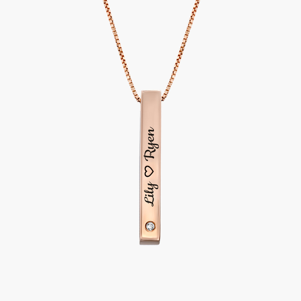 Pillar Bar Engraved Necklace With Diamonds - Rose Gold Plated - 1 product photo