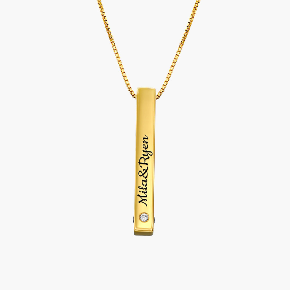 Pillar Bar Engraved Necklace with Diamonds - Gold Vermeil - 1 product photo