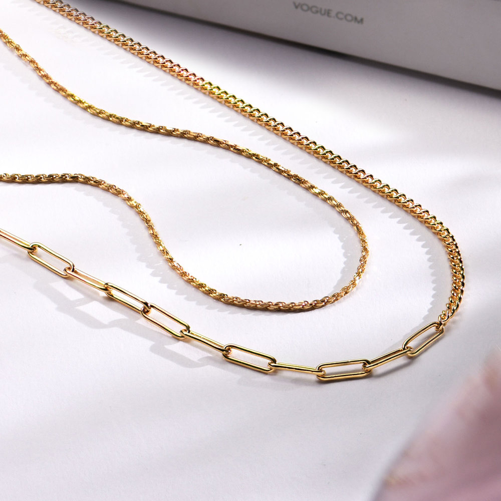 Half Gourmette & Half Link Chain Necklace - Gold Plated - 1 product photo