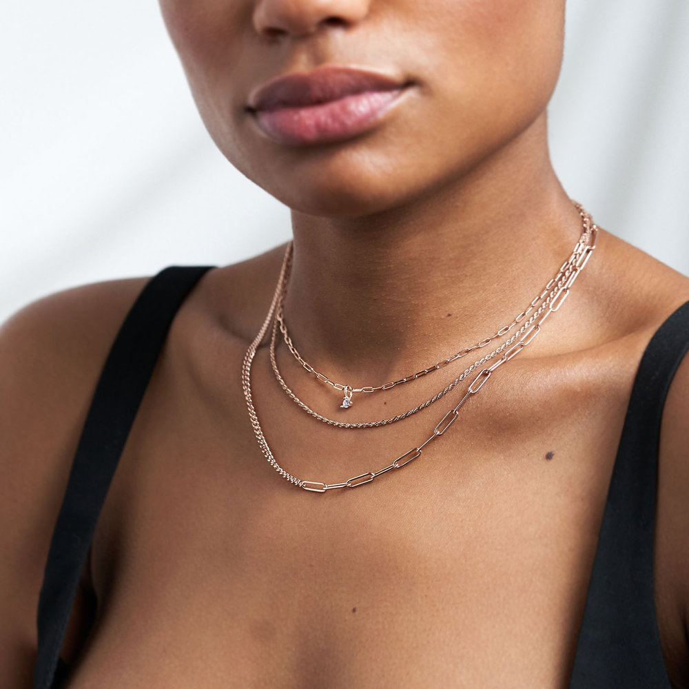 Half Gourmette & Half Link Chain Necklace - Rose Gold Plated - 2