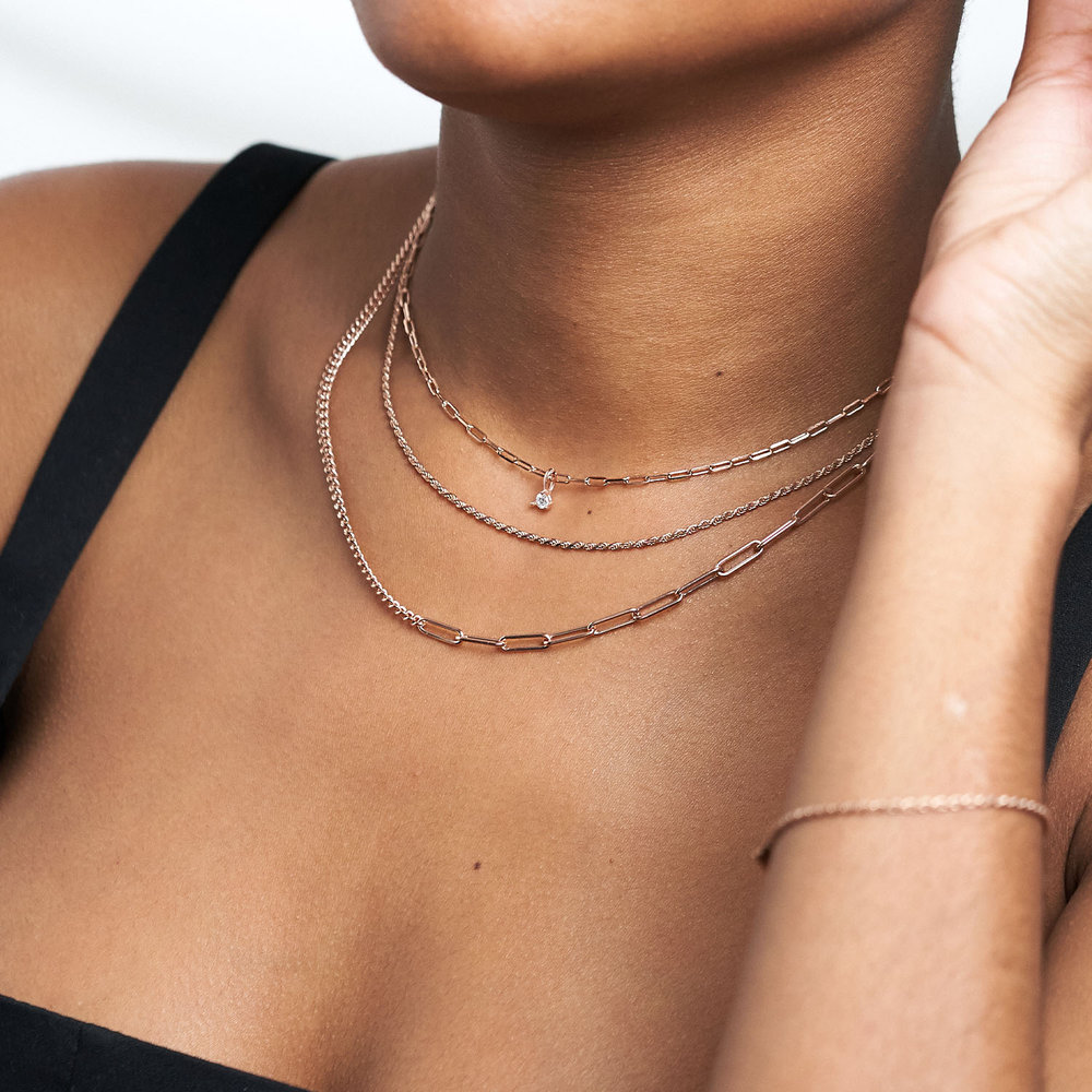 Half Gourmette & Half Link Chain Necklace - Rose Gold Plated - 3