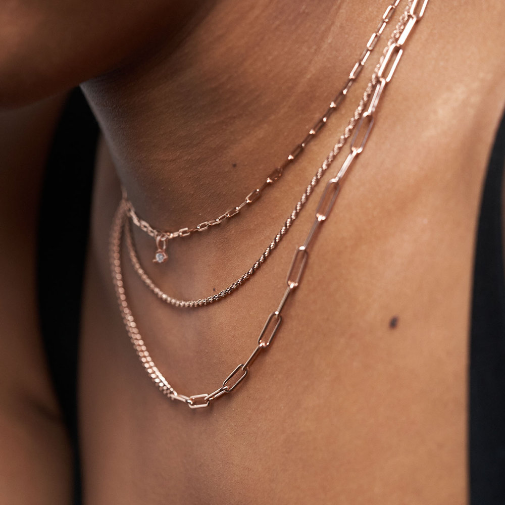 Half Gourmette & Half Link Chain Necklace - Rose Gold Plated - 4