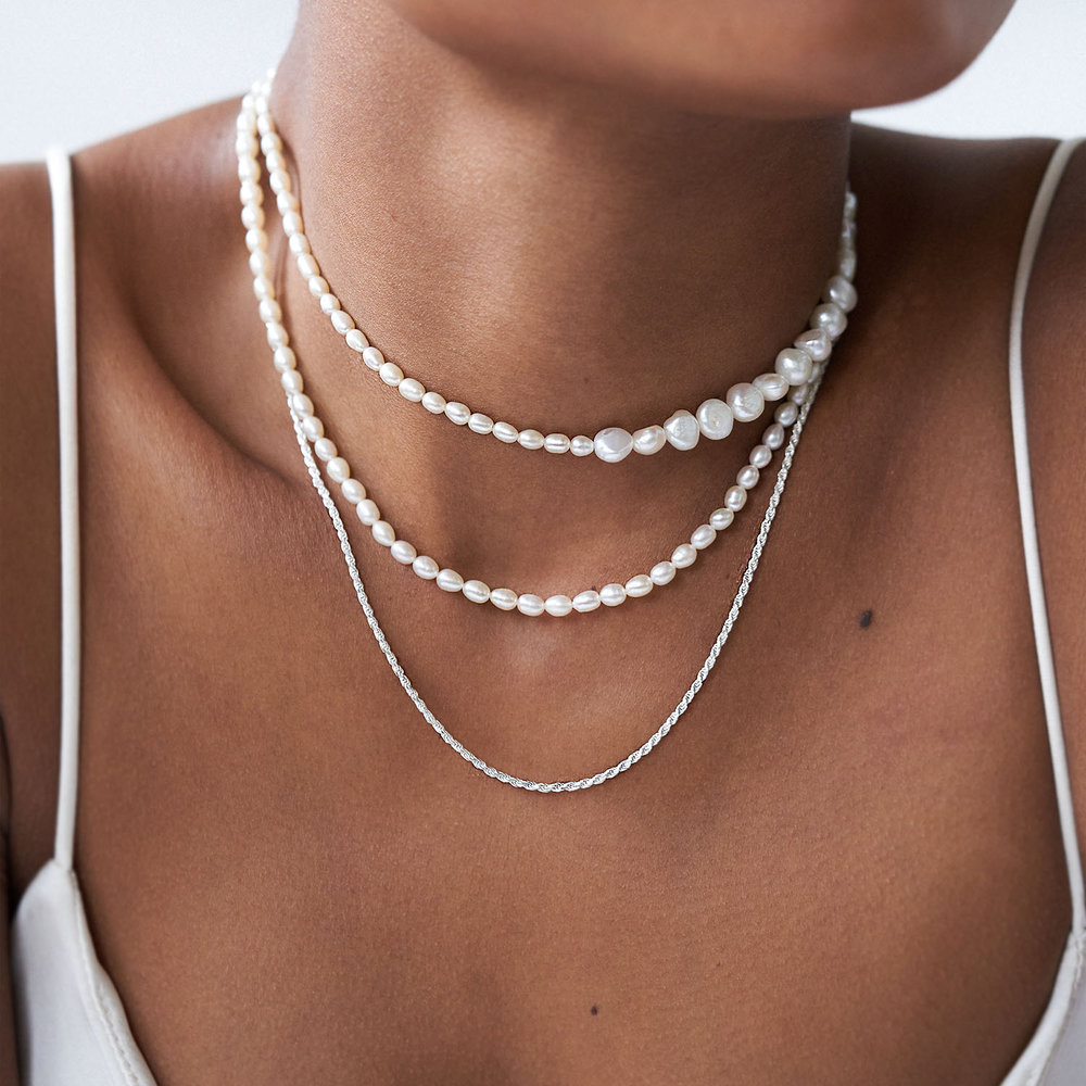 Timeless Half Classic & Half Small Pearl Necklace - Silver - 2