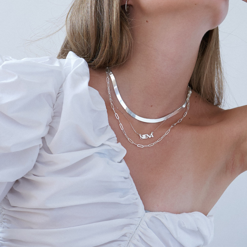 Herringbone Chain Necklace in Sterling Silver - 1