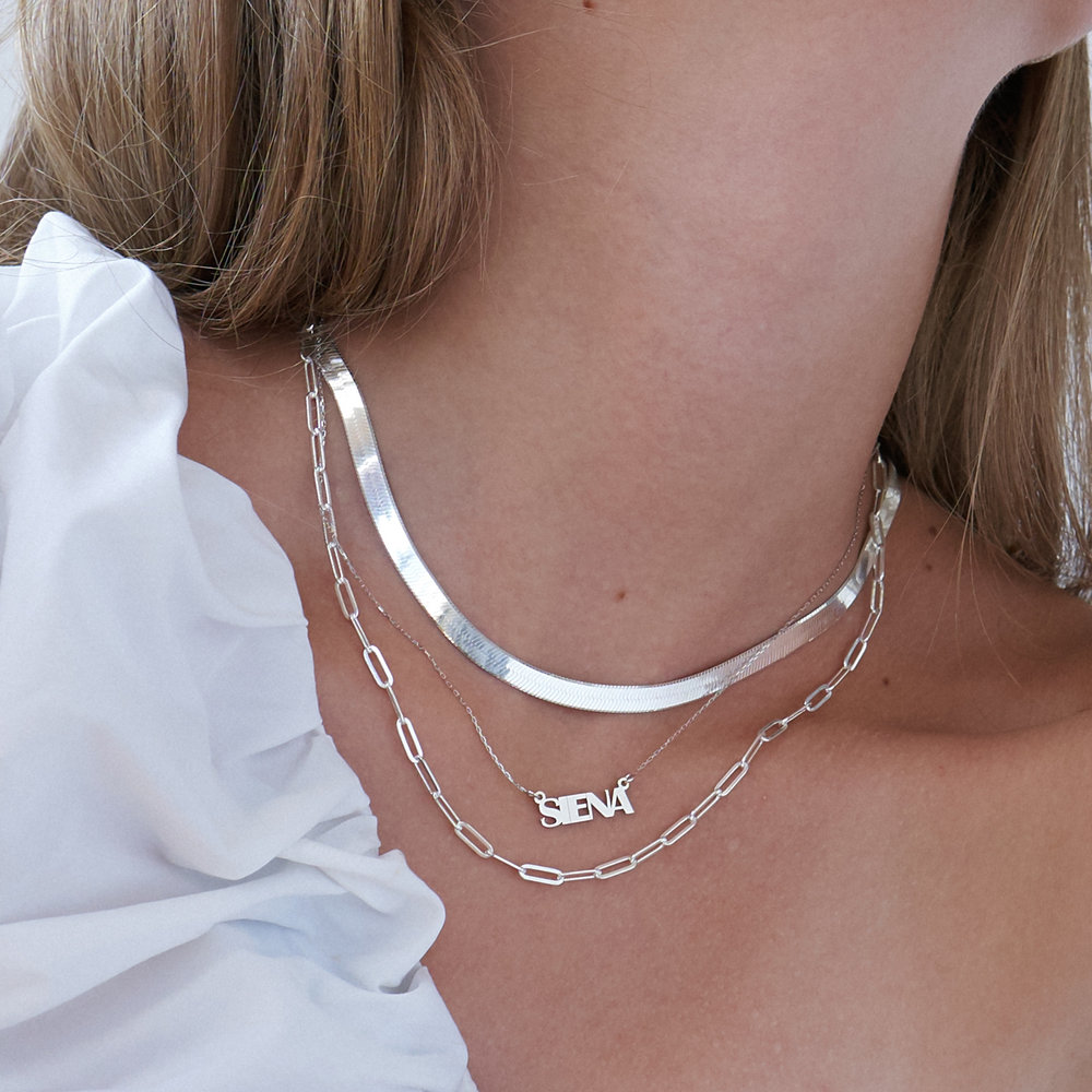 Herringbone Chain Necklace in Sterling Silver - 2