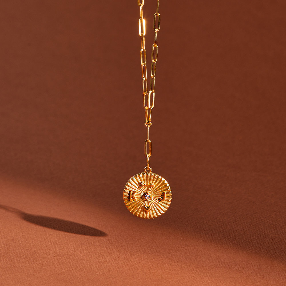 Tyra Initial Medallion Necklace with Diamond - Gold Vermeil - 1 product photo