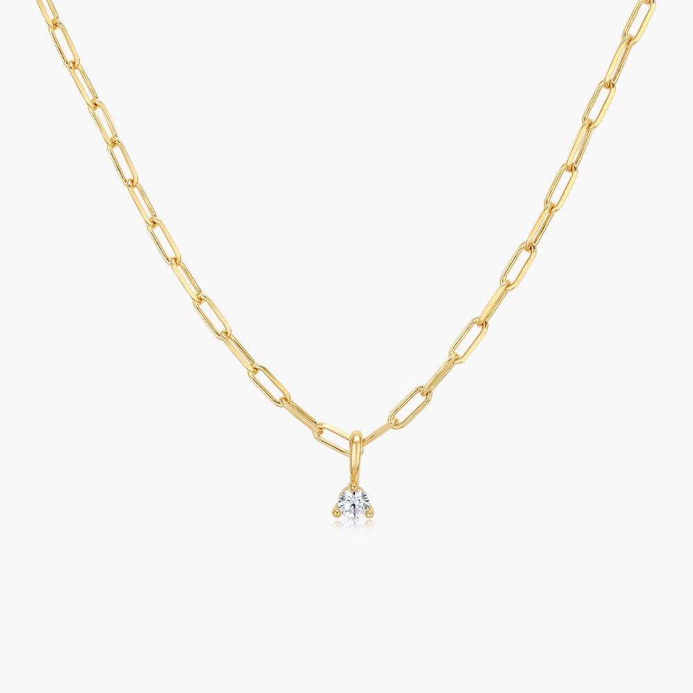 Petite Paperclip Necklace With Diamond - 14k Solid Gold