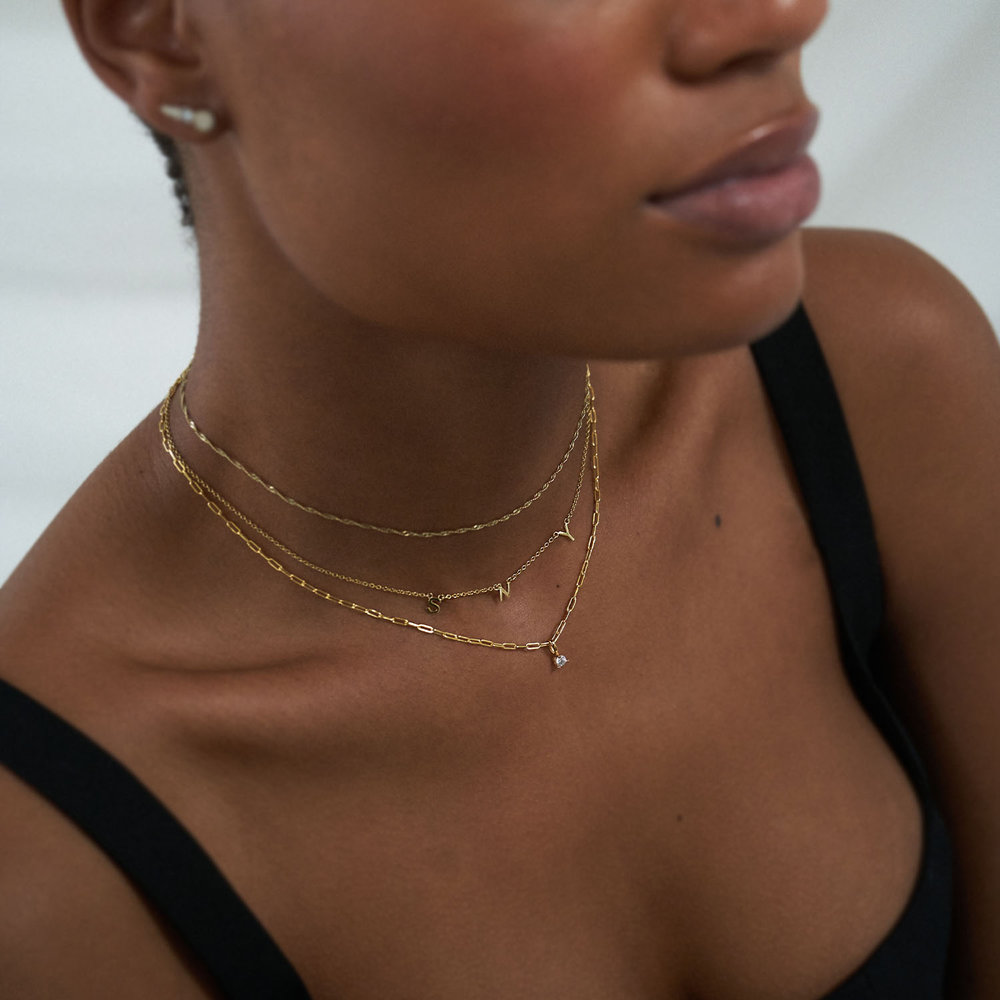 Petite Paperclip Necklace With Diamond - 14k Solid Gold - 1 product photo