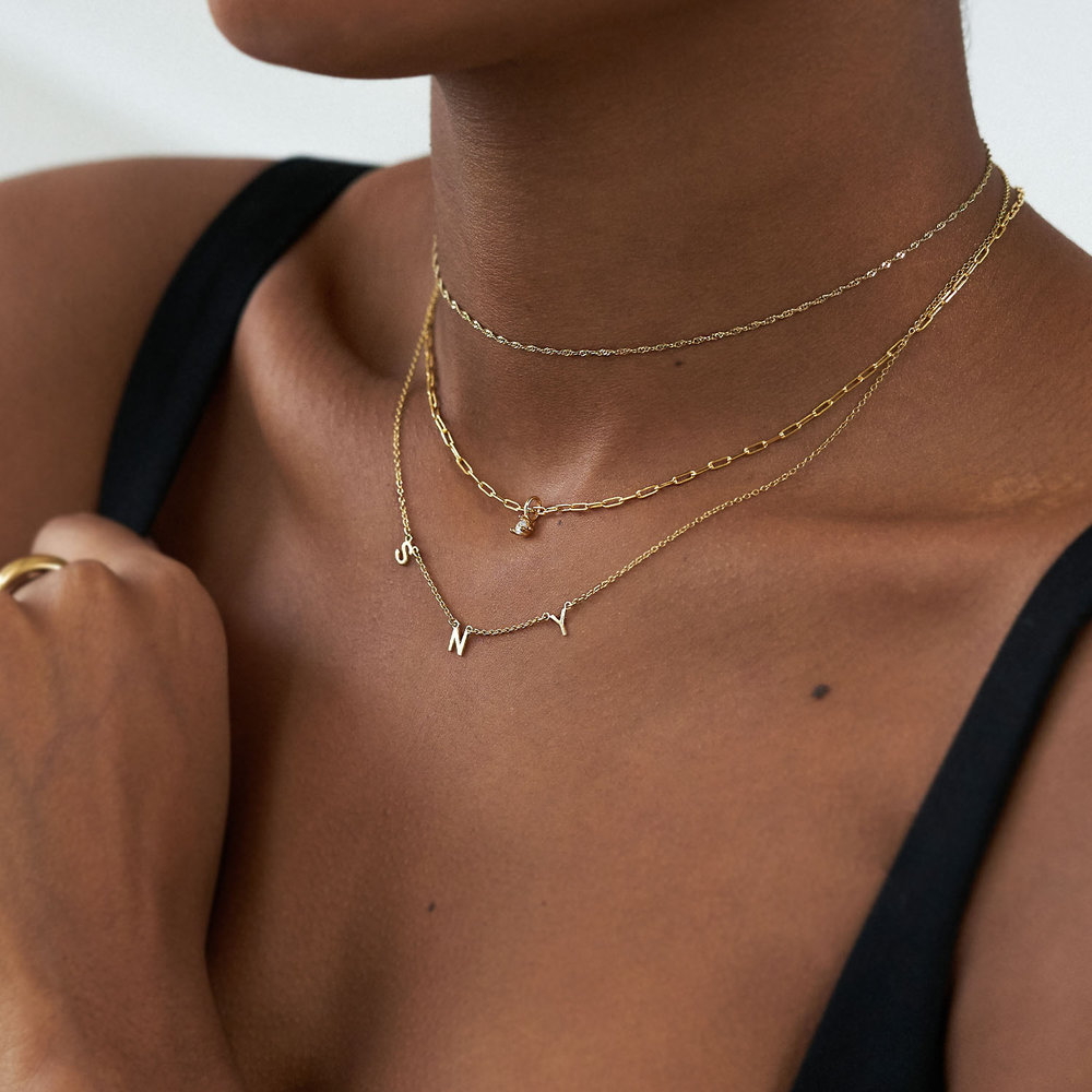 Petite Paperclip Necklace With Diamond - 14k Solid Gold - 2 product photo