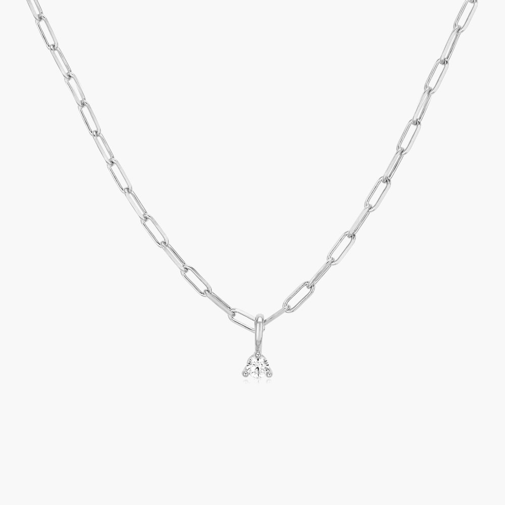 Petite Paperclip Necklace With Diamond - Silver