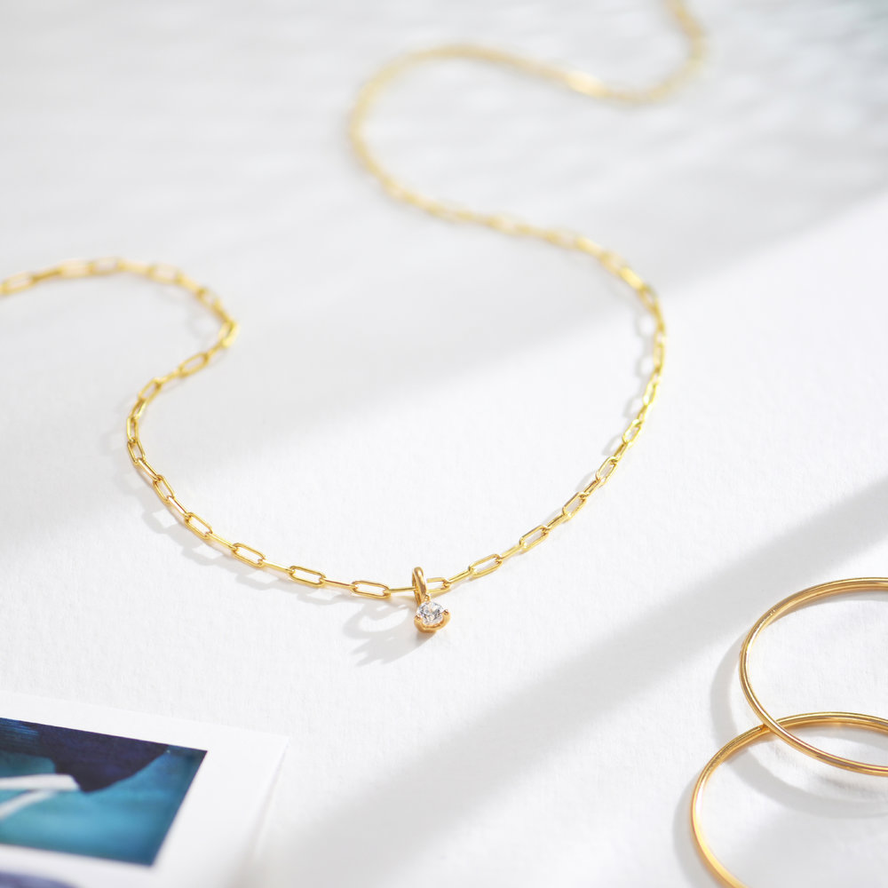 Petite Paperclip Necklace With Diamond - Gold Vermeil - 1