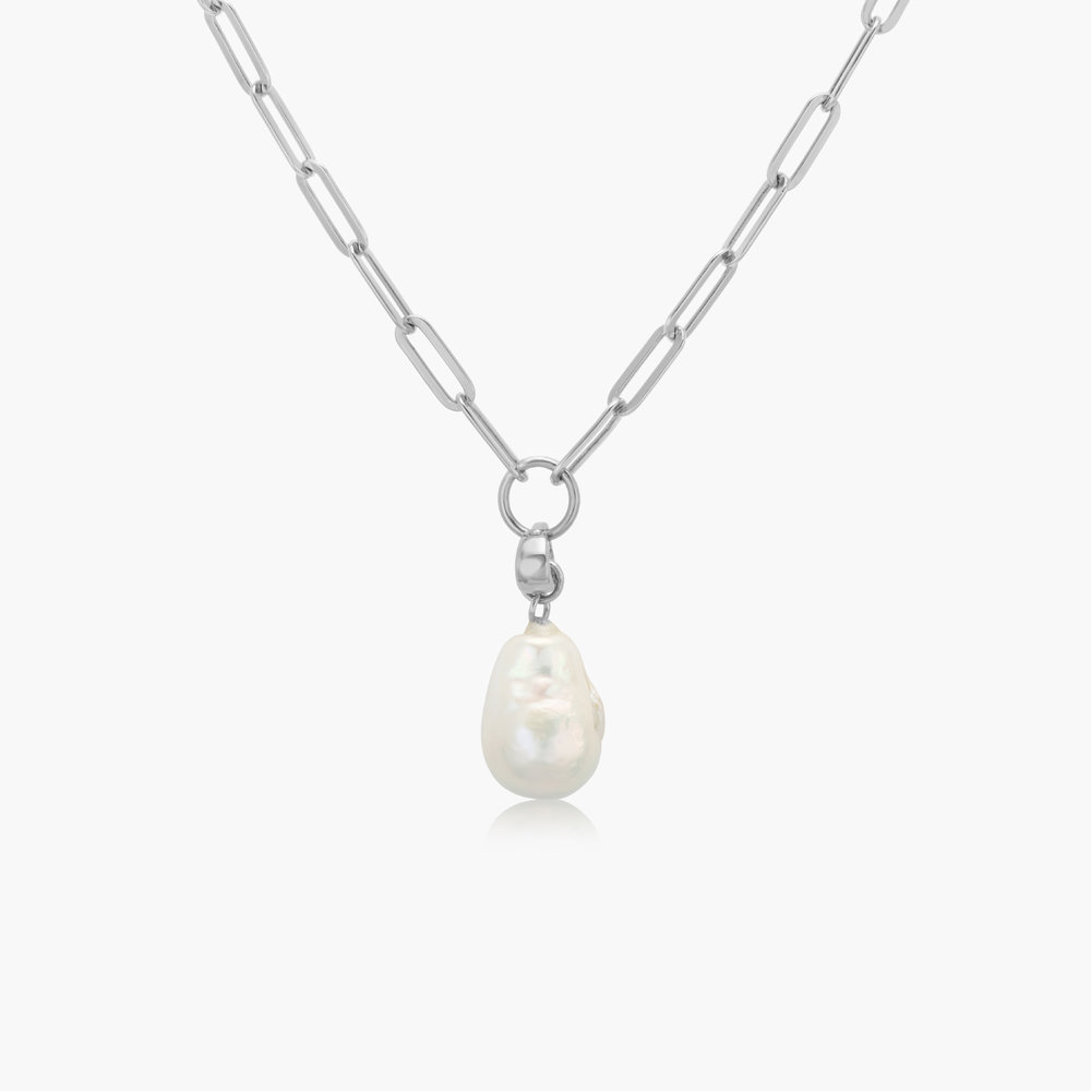 Isla White Pearl Necklace With Paperclip Chain - Silver product photo