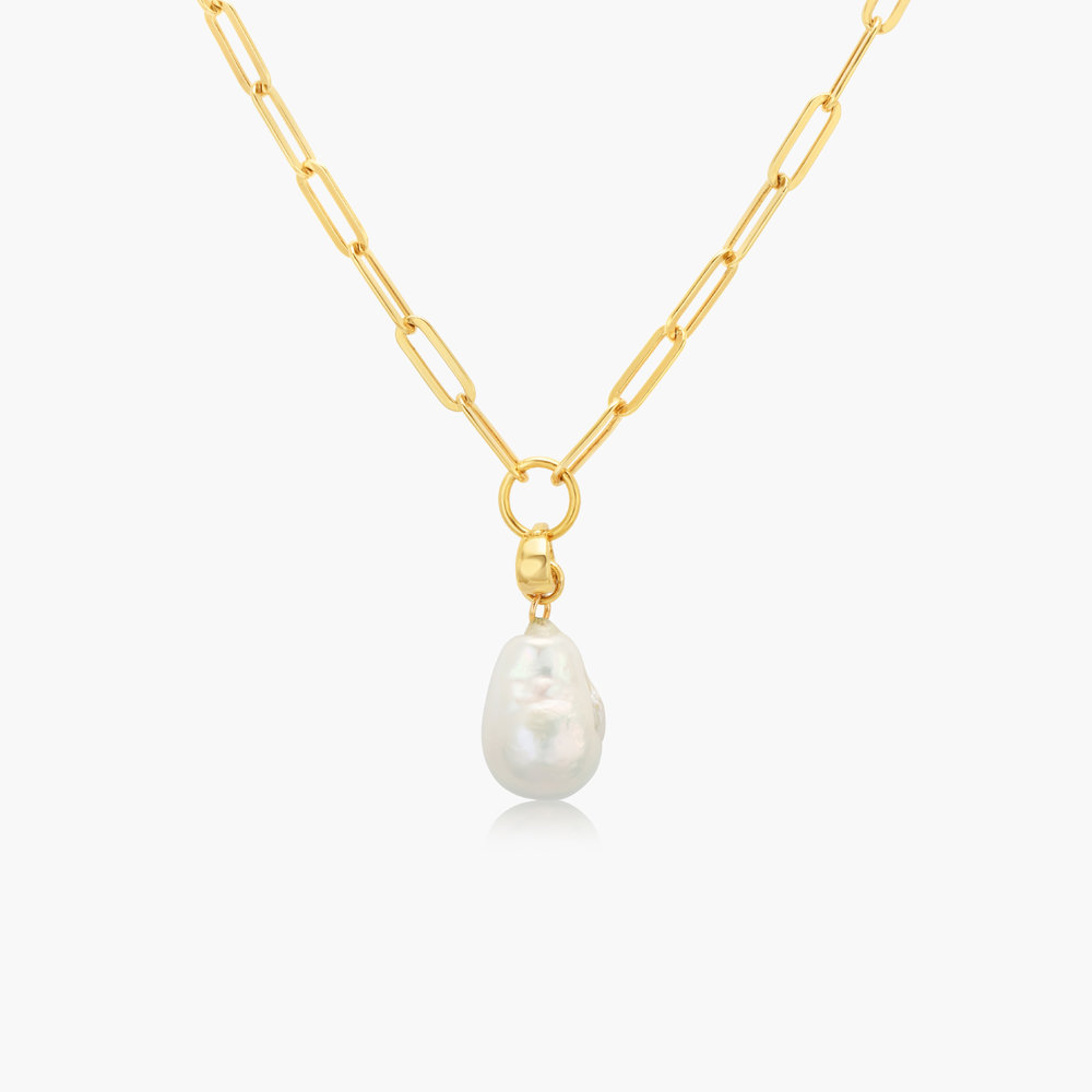 Isla White Pearl Necklace With Paperclip Chain - Gold Plated product photo