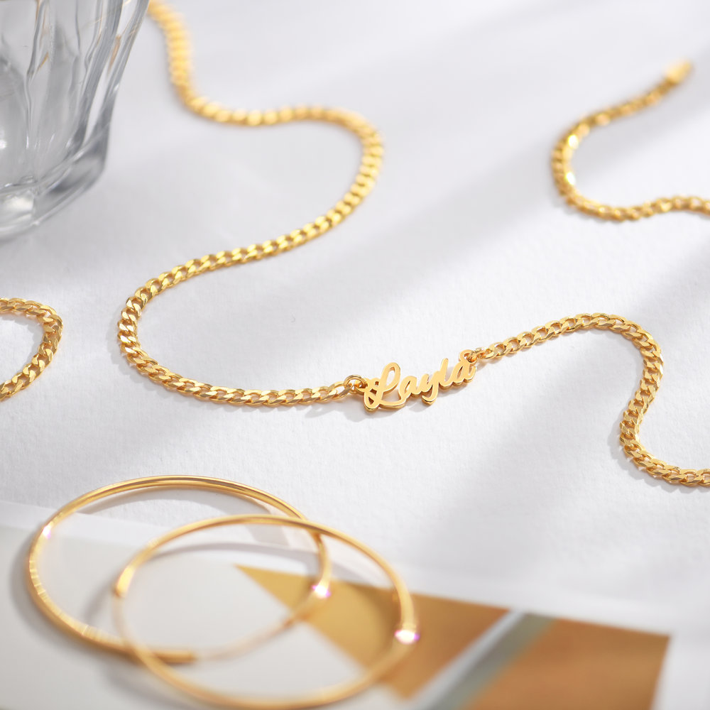 Name Necklace With Bold Curb Chain- Gold Vermeil - 1 product photo