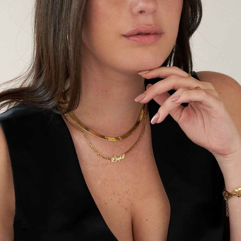 Name Necklace With Bold Curb Chain- Gold Vermeil - 2 product photo