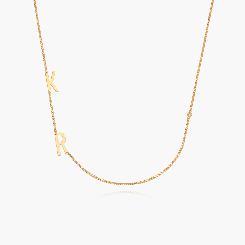 Side Initial Necklace with a diamond- Gold Vermeil