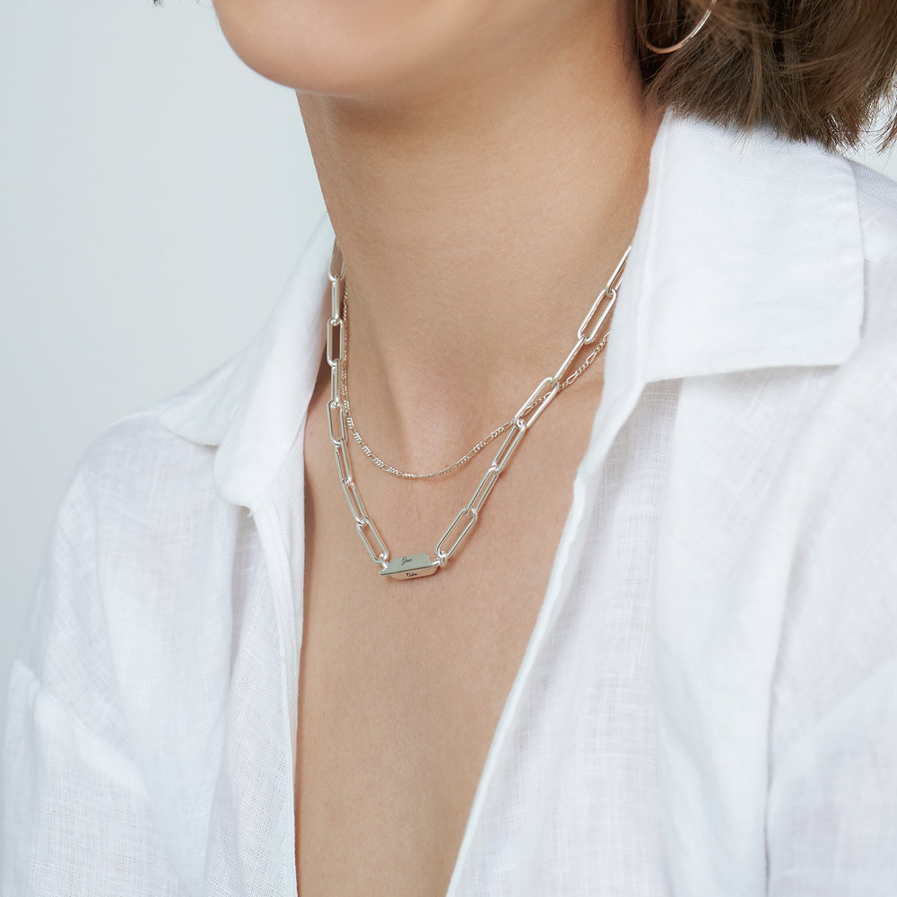 Ciara Custom Bar Paperclip Necklace - Silver - 4 product photo