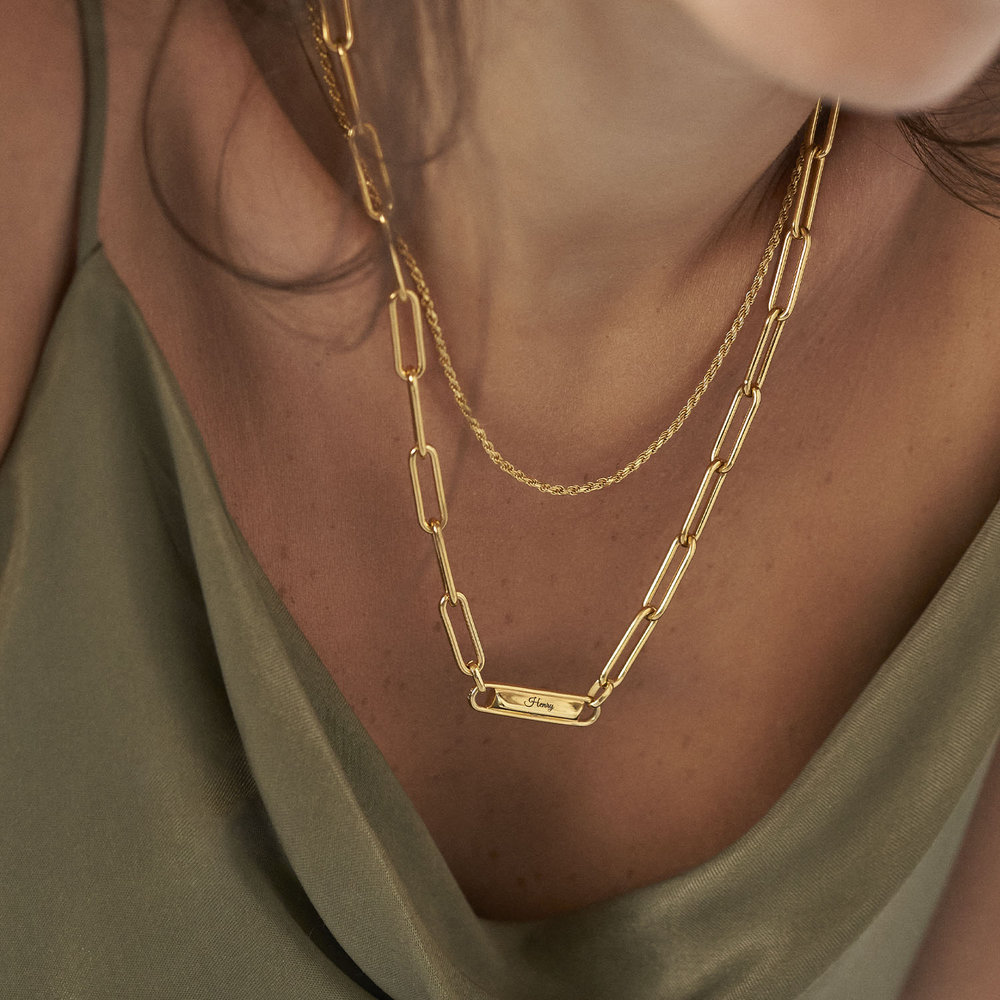 Ciara Custom Bar Paperclip Necklace - Gold Vermeil - 4 product photo