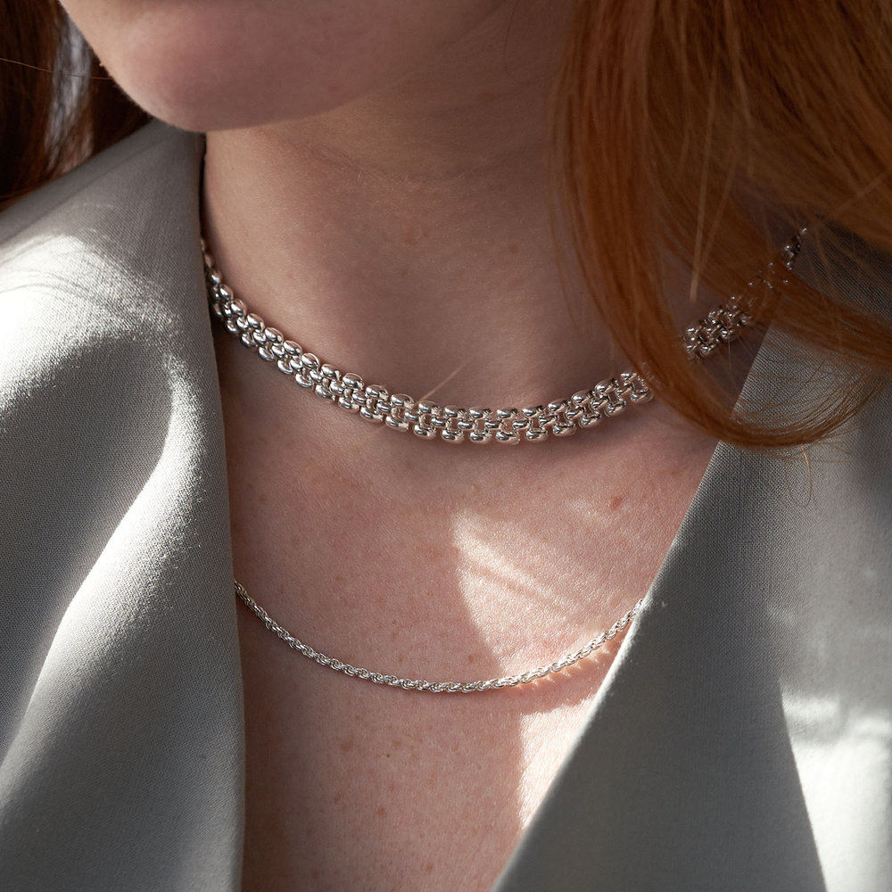 Texture Chain Necklace- Silver - 3 product photo