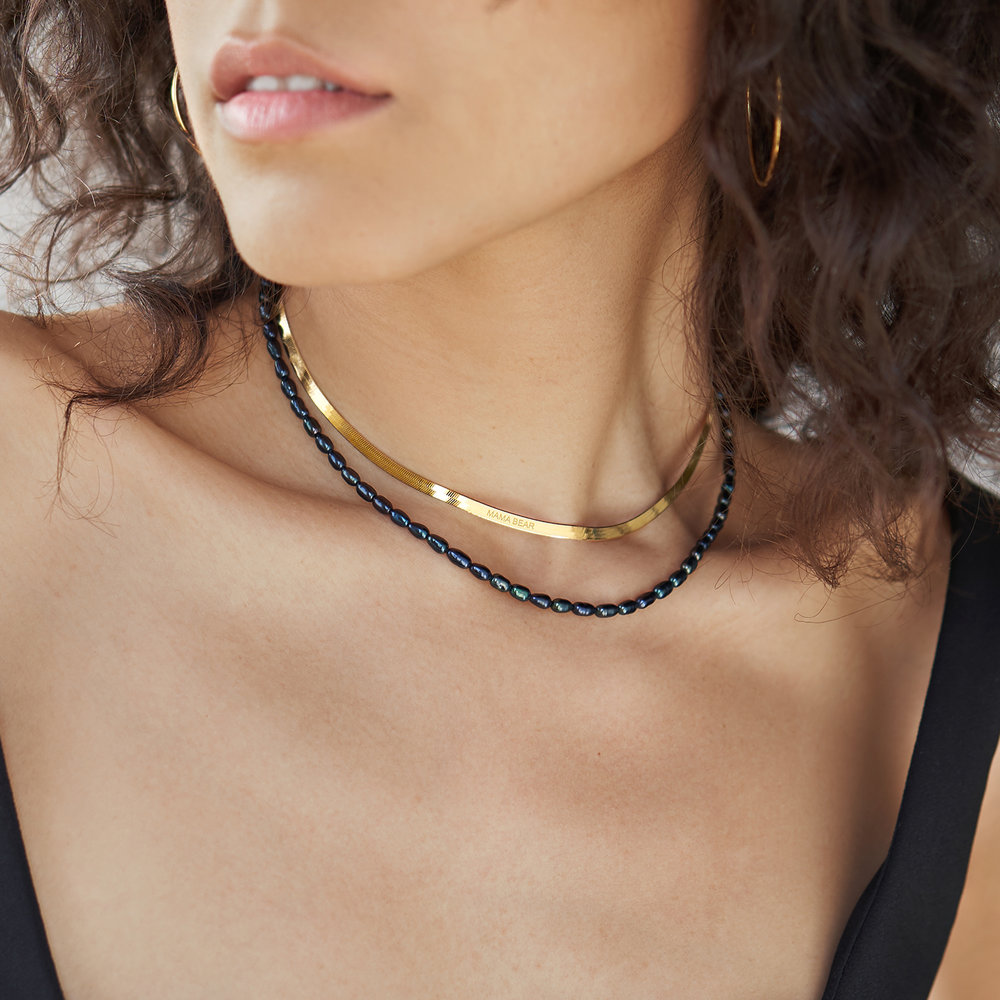 Herringbone Thin MAMA BEAR Necklace- Gold Vermeil - 1 product photo