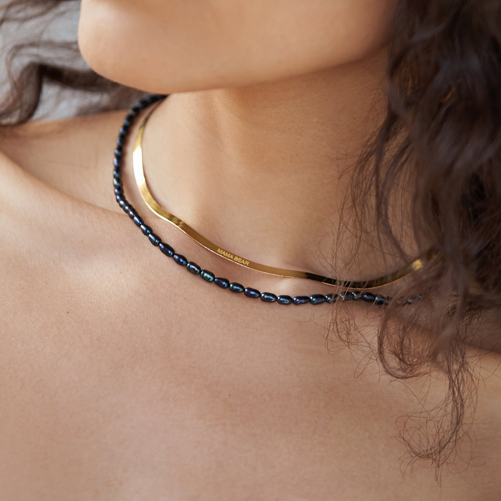 Herringbone Thin MAMA BEAR Necklace- Gold Vermeil - 2 product photo