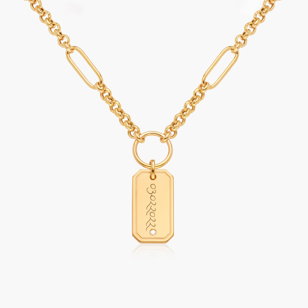 Lucy Chain Necklace with Engravable Tag with Diamond - Gold Vermeil - 1 product photo