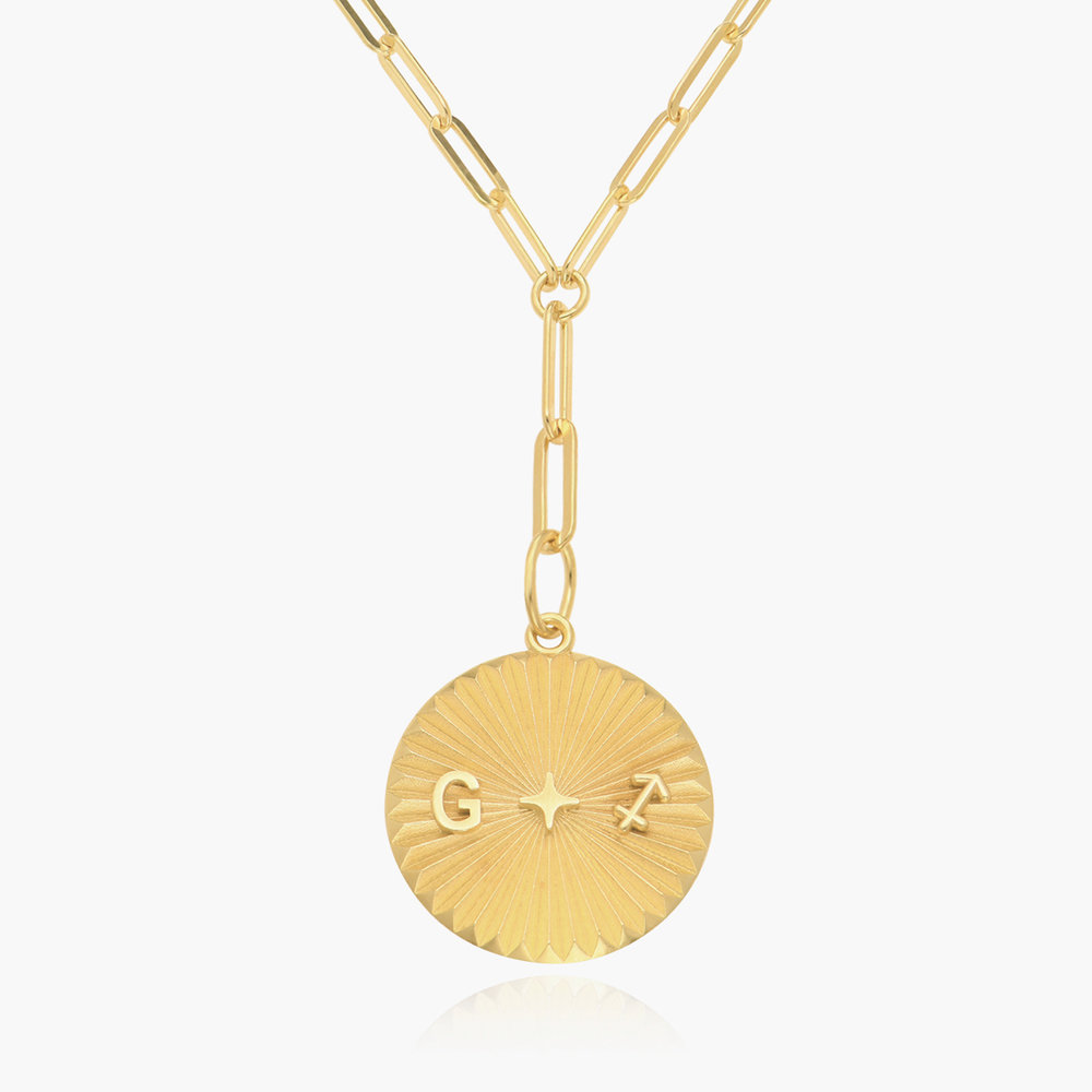 Tyra Initial And Zodiac Medallion Necklace- Gold Vermeil - Oak & Luna