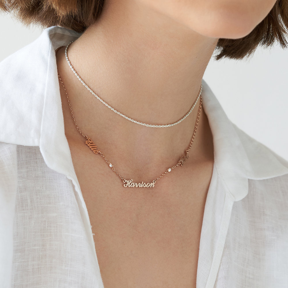 Multiple Name Necklace with diamonds Necklace- Rose Gold Vermeil - 2 product photo